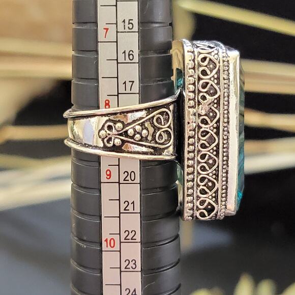 Green Stone Statement Ring, Sterling Silver Ring, 1.24 Inch Stone, Size 8.5 - Picture 8 of 12